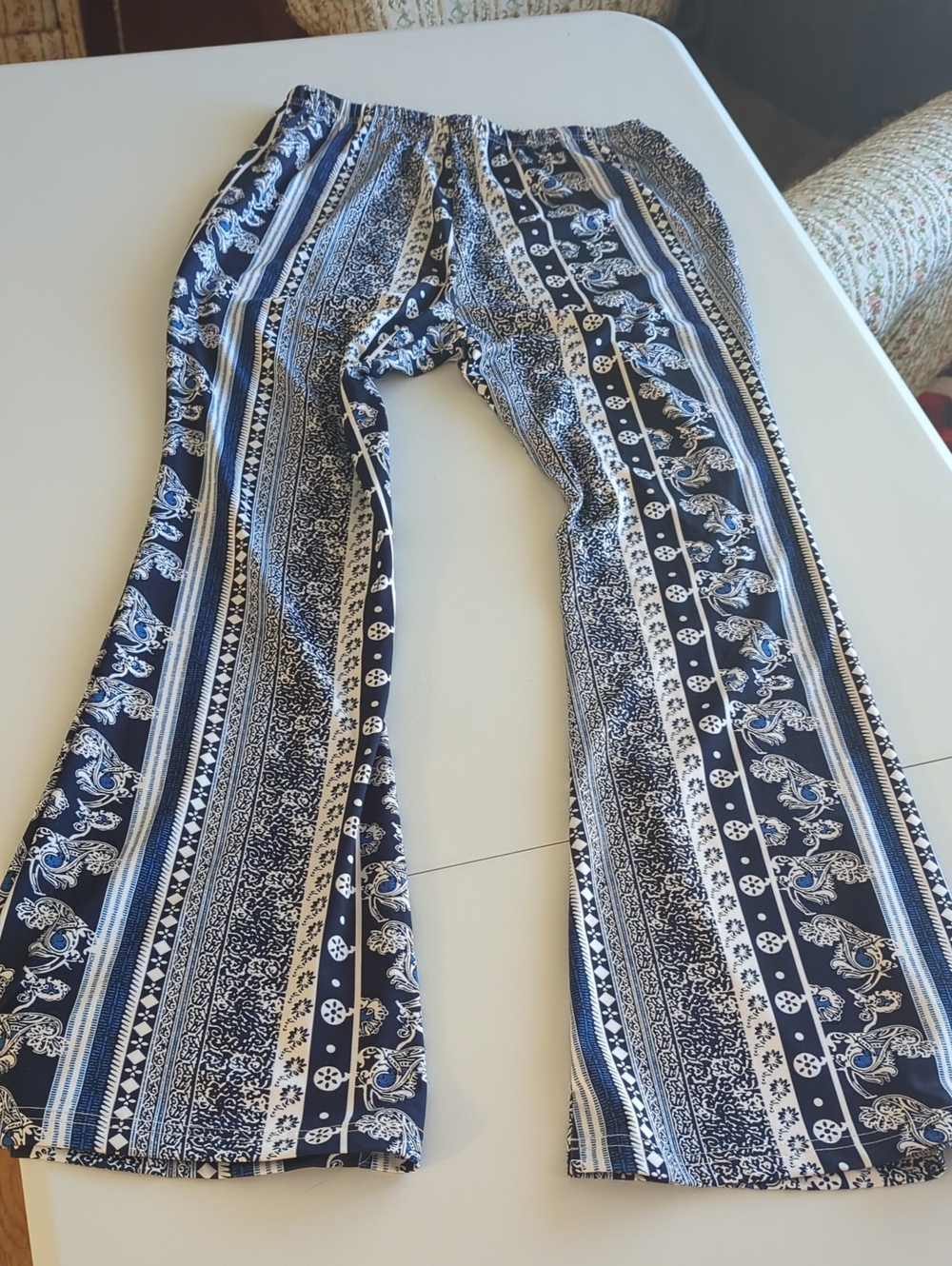 SHEIN Navy and White Wide-Leg Boho Stripe Pants